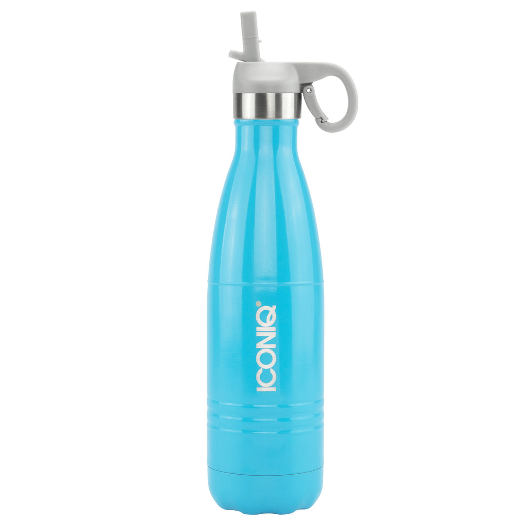 ICONIQ 17oz Gloss Blue Water Bottle with Straw Cap - Stainless Steel Vacuum Insulated