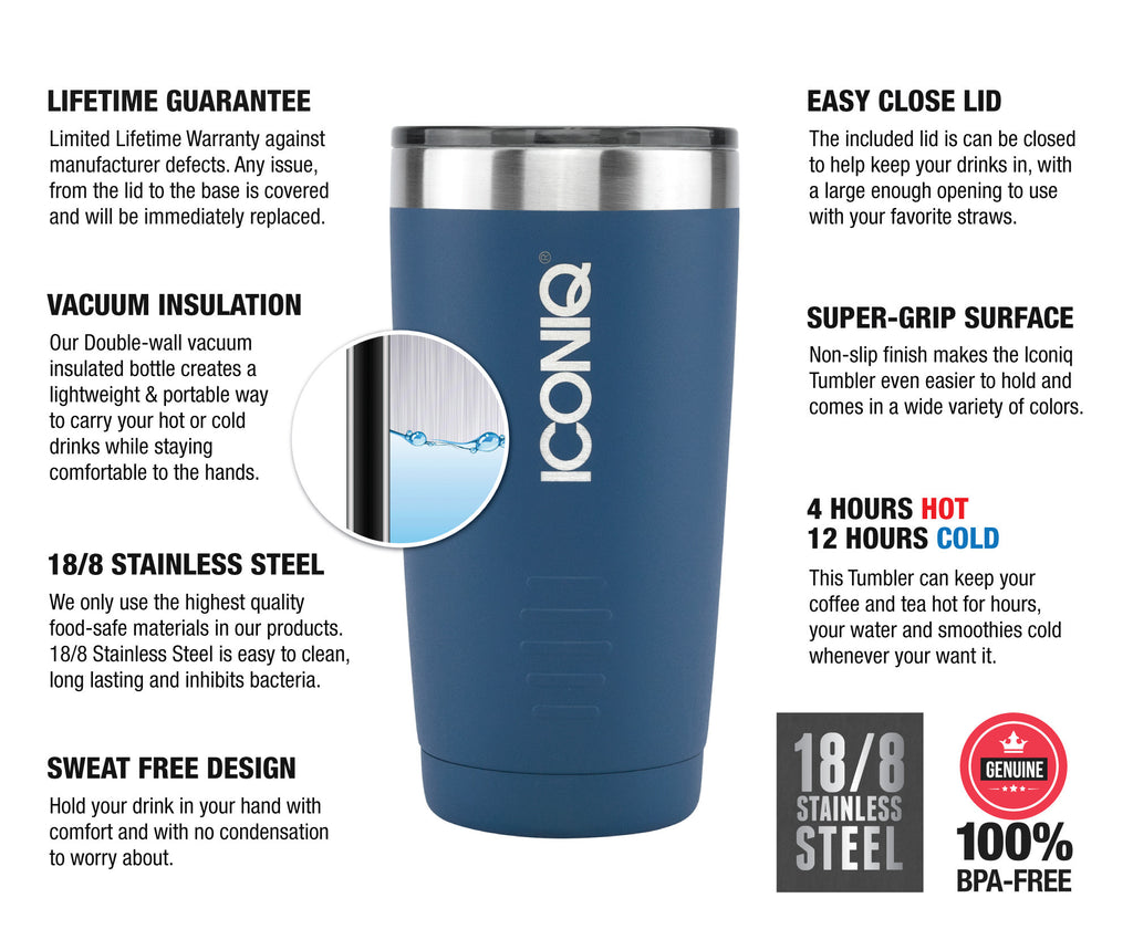 ICONIQ 20oz Stainless Steel Vacuum Insulated Tumbler descriptions