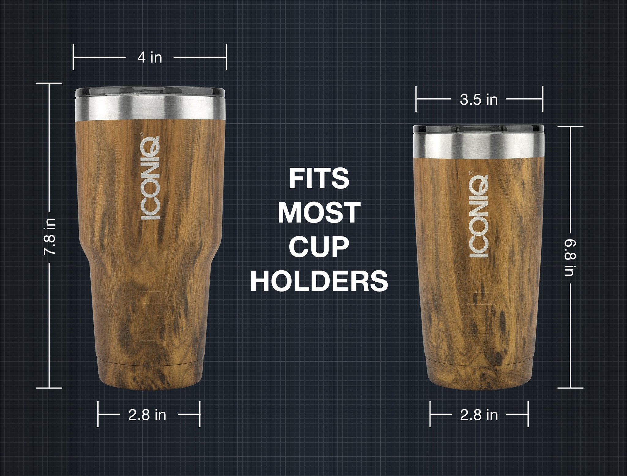 ICONIQ 30oz Oak Tumbler Stainless Steel Vacuum Insulated with Lid
