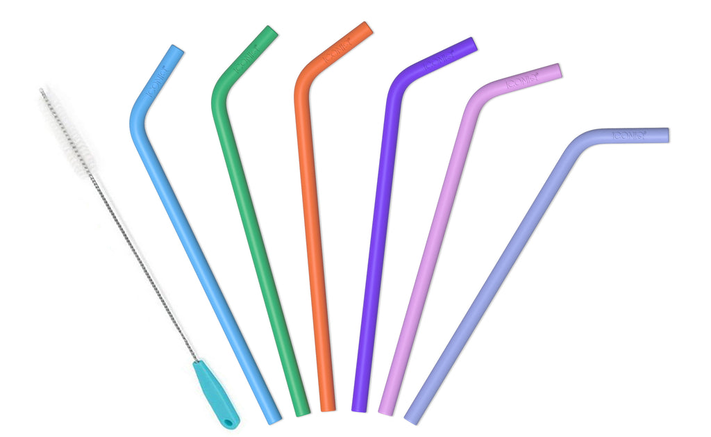 ICONIQ Re-Usable Silicone Straws with Cleaning Brush - Pack of 6
